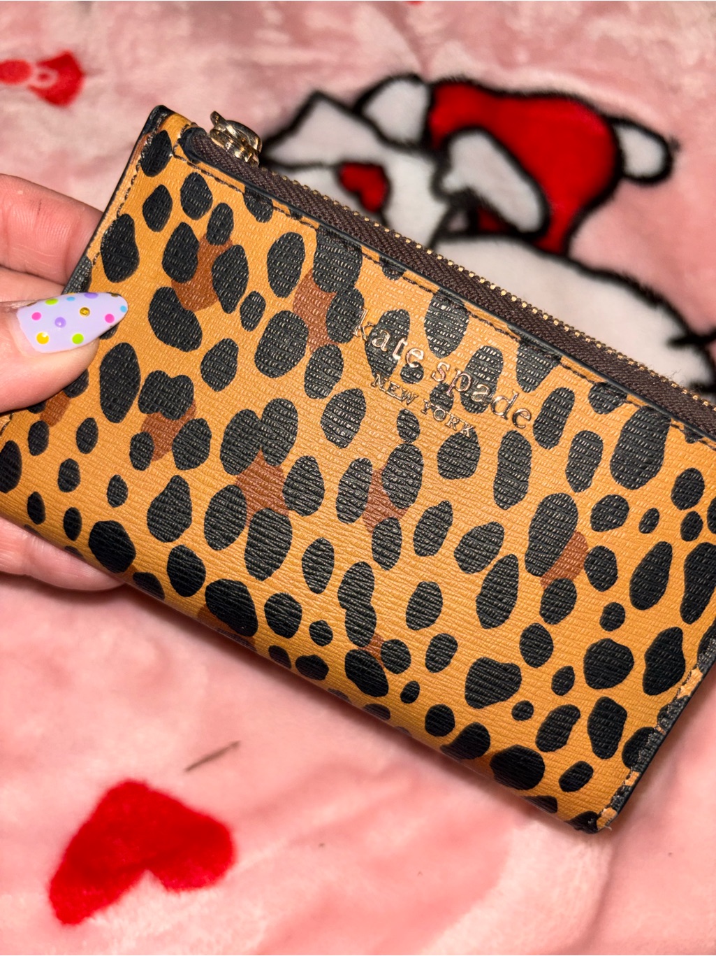 Kate Spade Leopard Print Zip Card Holder Wallet - Tan And Black